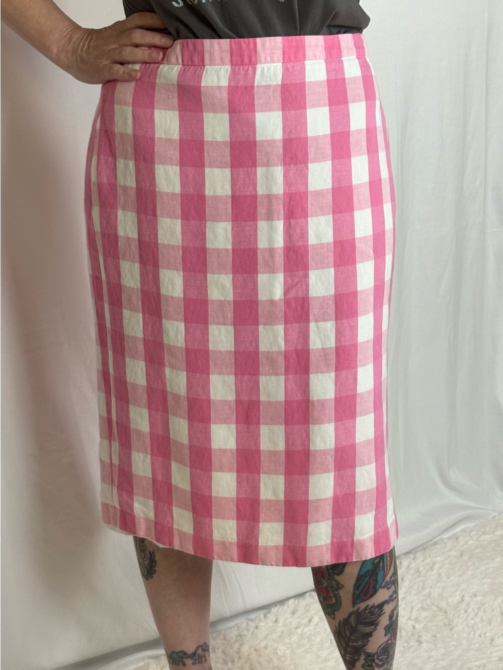 Talbots Pink and White Gingham Midi Skirt